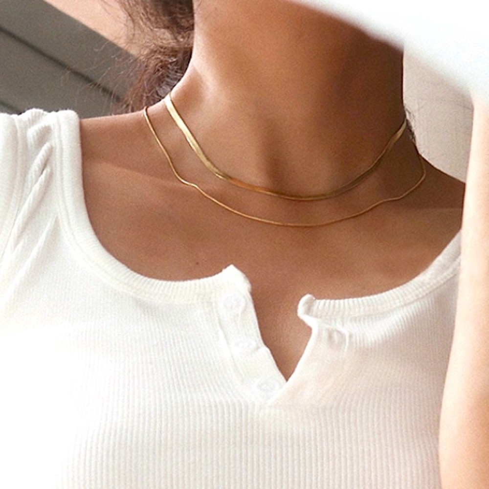 Double flat snake chain necklace - Picture 3 of 6